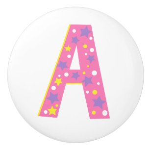 Decorative pink letter A monogrammed handle knob