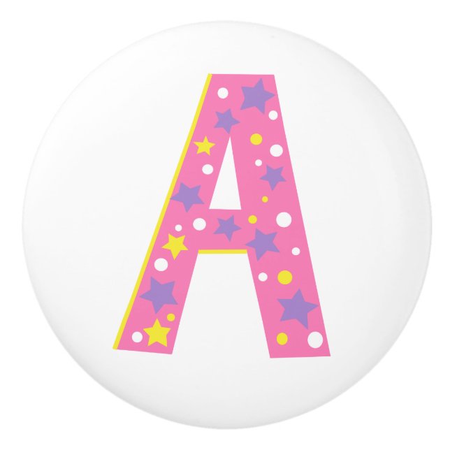 Decorative pink letter A monogrammed handle knob (Front)