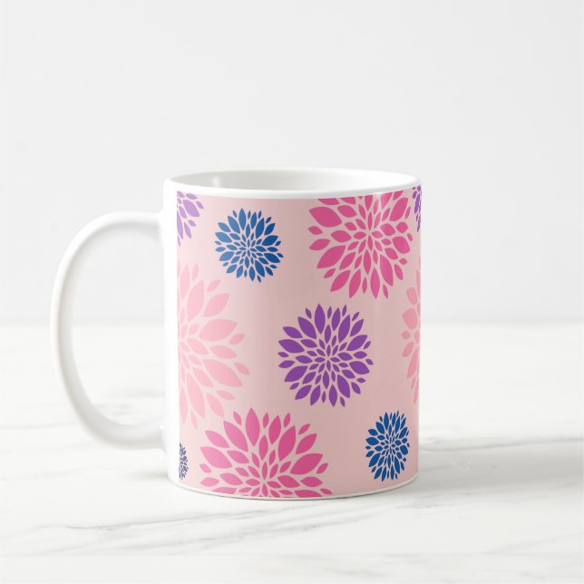 Decorative Pink Purple and Blue Floral Pattern Coffee Mug (Left)