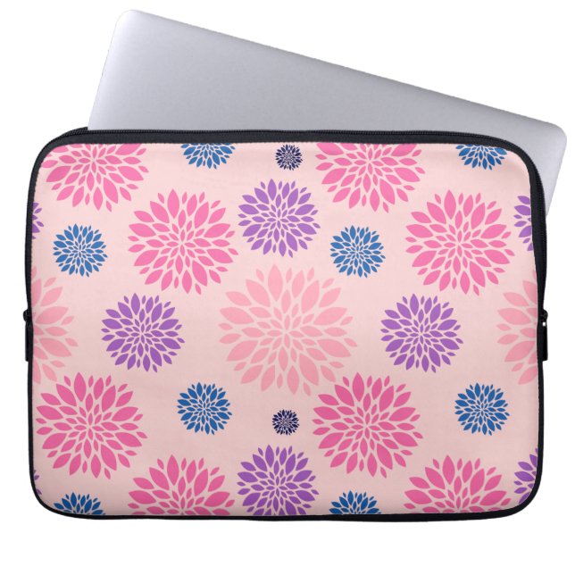 Decorative Pink Purple and Blue Floral Pattern Laptop Sleeve (Front)