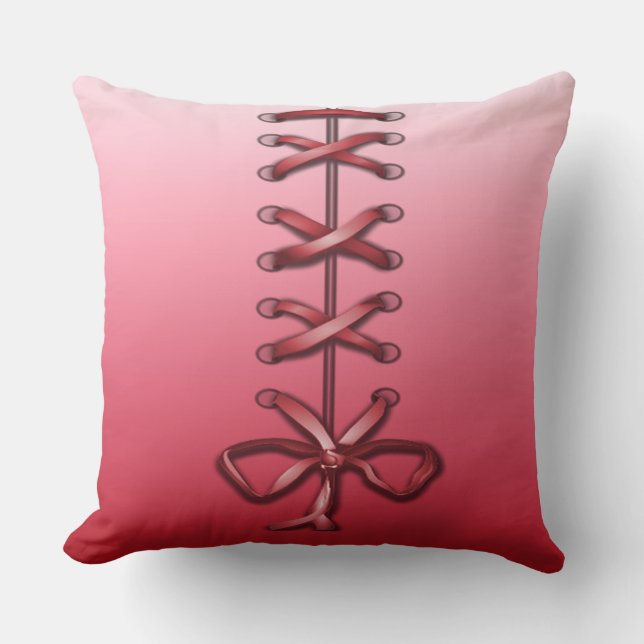 Decorative Pink Ribbon Laced Throw Pillow (Front)