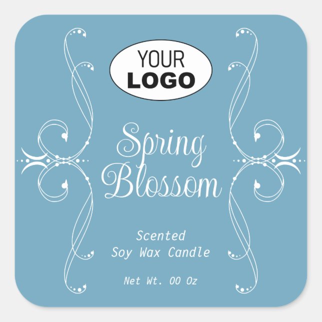 Decorative Plain Pastel Blue Flourish Ornate Square Sticker (Front)