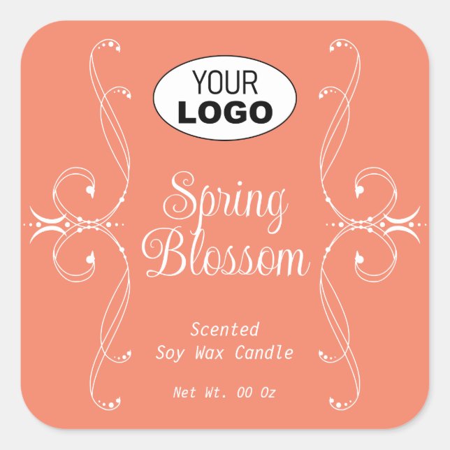 Decorative Plain Pastel Peach Flourish Ornate Square Sticker (Front)