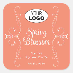 Decorative Plain Pastel Peach Flourish Ornate Square Sticker