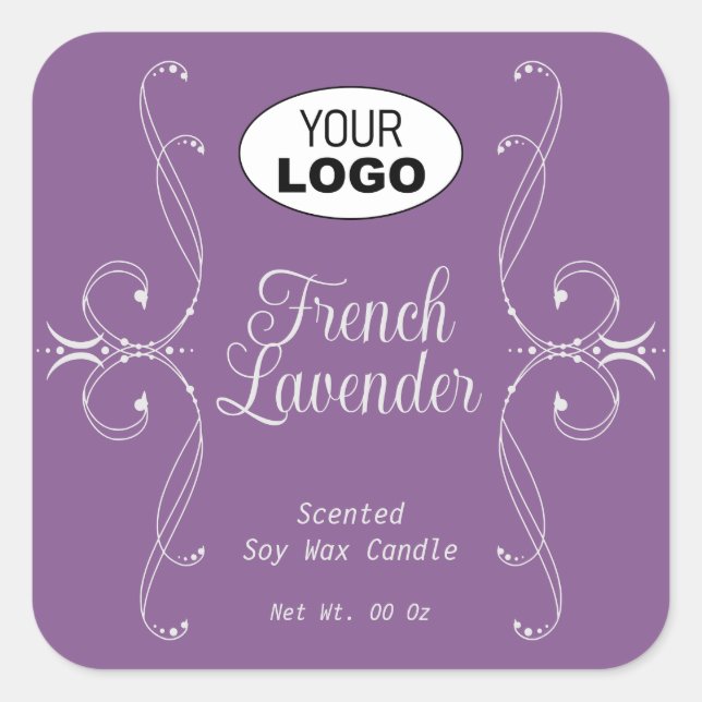 Decorative Plain Pastel Purple Flourish Ornate Square Sticker (Front)