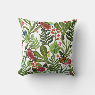 Decorative Plants and Insects: Seamless Design. Cushion