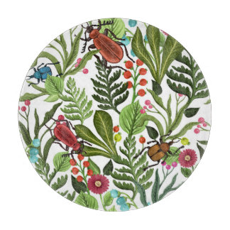 Decorative Plants and Insects: Seamless Design. Cutting Board