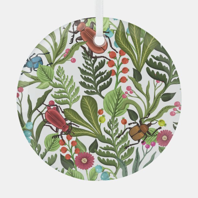 Decorative Plants and Insects: Seamless Design. Glass Tree Decoration (Front)