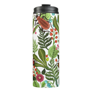Decorative Plants and Insects: Seamless Design. Thermal Tumbler
