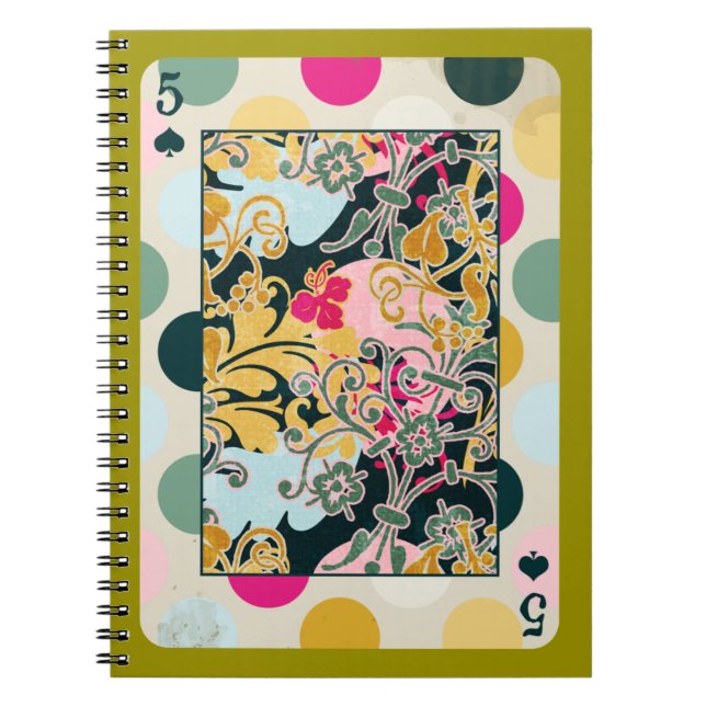 DECORATIVE PLAYING CARDS RANDOM PATTERNS FIVE BACK SPIRAL NOTEBOOK (Front)