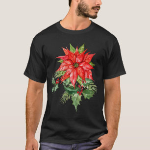 Decorative Poinsettiaraditional Red Christmas Flow T-Shirt