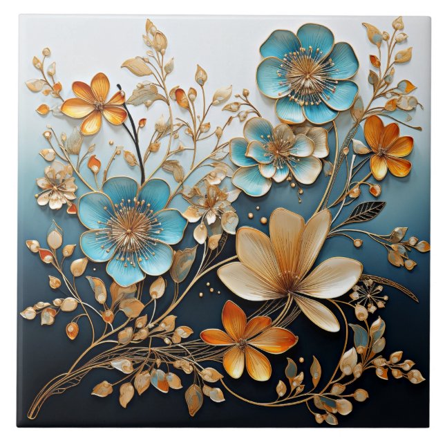 Decorative Porcelain-Look Flower Pattern Tile (Front)