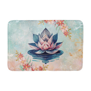 Decorative Purity – Pink & Green Lotus Artwork Bath Mat