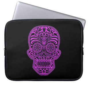 Decorative Purple and Black Sugar Skull Laptop Sleeve