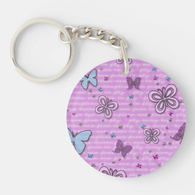 Decorative Purple and Blue Butterfly Key Ring (Front)