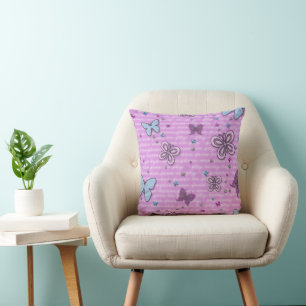 Decorative Purple and Blue Butterfly Throw Pillow