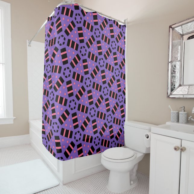 Decorative Purple Black Pink Shower Curtain (In Situ)