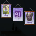 Decorative Purple Glitter 2 Photos 21st Birthday Hanging Tapestry<br><div class="desc">Decorative Falling Purple Glitter with purple gradient. Add two pictures.
Great for a fun 21st Birthday Party.</div>