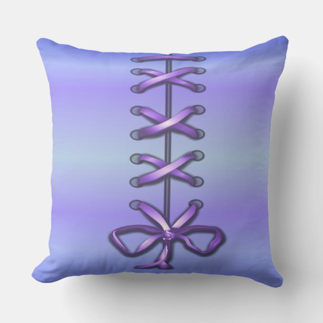 Decorative Purple Ribbon Laced Throw Pillow (Front)