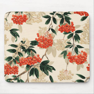 Decorative Red and White Berry Pattern Mouse Pad