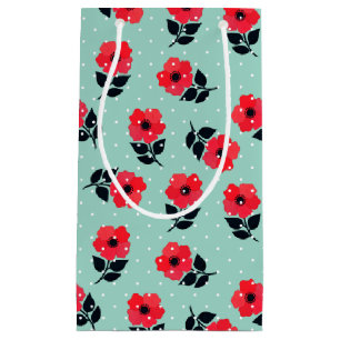 Decorative Red Aqua Blue Floral Design Small Gift Bag