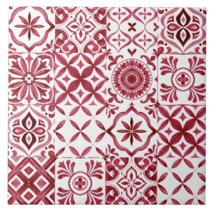 Decorative Red Azulejo Tile Patchwork Pattern