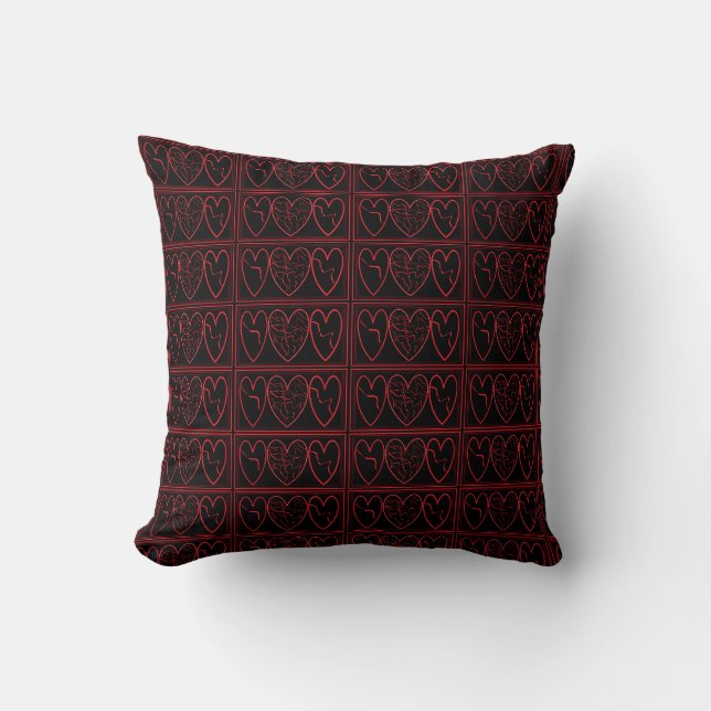 Decorative Red Black and White Hearts Cushion (Front)