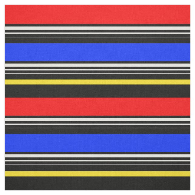 Decorative Red Blue Black Stripes  Fabric (Swatch)