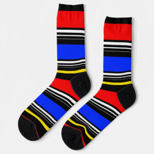 Decorative Red Blue Black Stripes  Socks