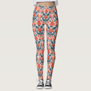 Decorative red flowers leggings