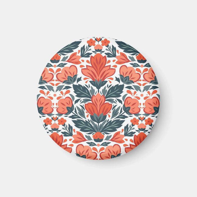 Decorative red flowers magnet (Front)