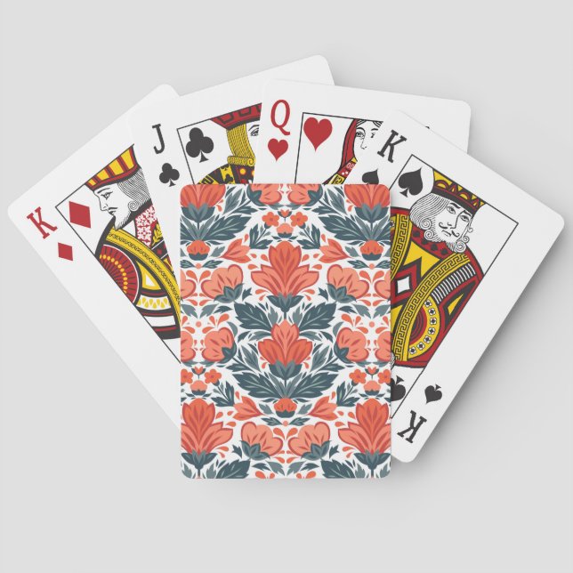 Decorative red flowers playing cards (Back)