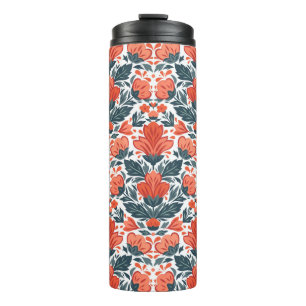 Decorative red flowers thermal tumbler