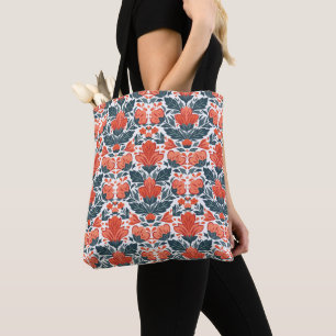 Decorative red flowers tote bag