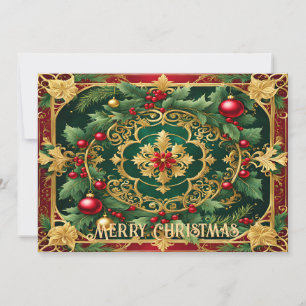 Decorative Red Gold Green Christmas Holiday Card