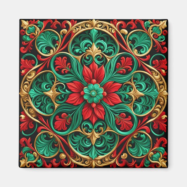 Decorative Red Green Christmas Holiday Magnet (Front)