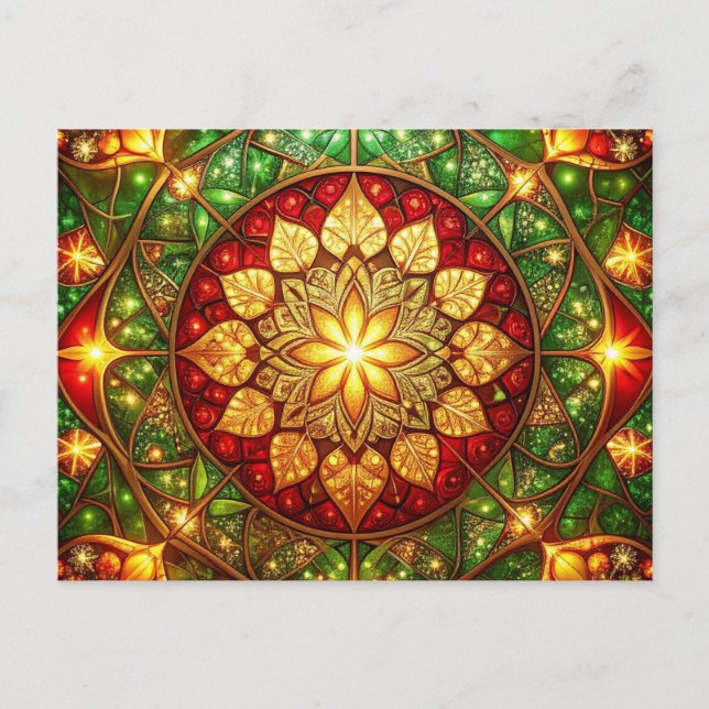 Decorative Red Green Christmas Holiday Postcard (Front)