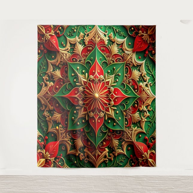 Decorative Red Green Holiday Backdrop Tapestry (Front)