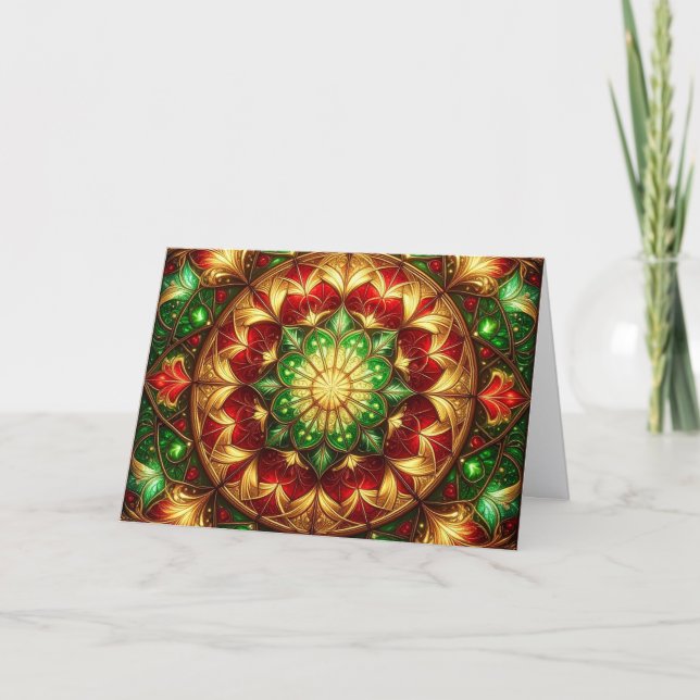 Decorative Red Green Holiday Card (Front)