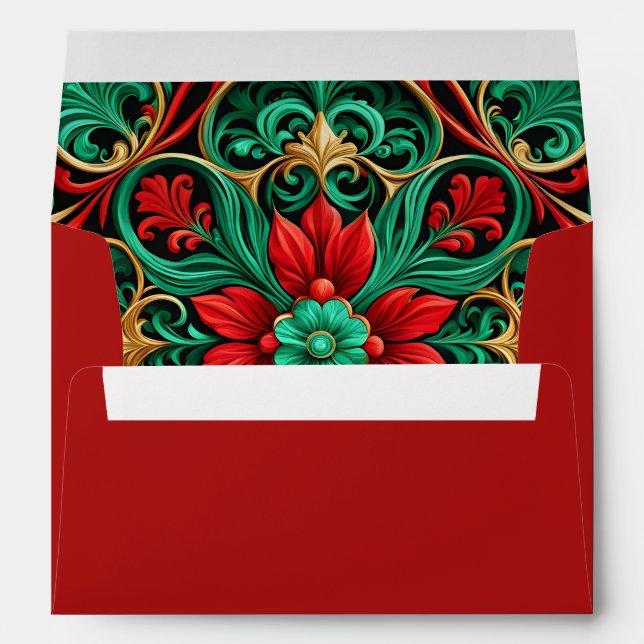 Decorative Red Green Holiday Envelope (Back (Bottom))