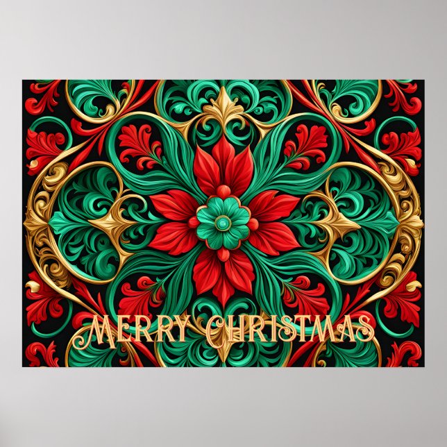 Decorative Red Green Holiday Poster (Front)