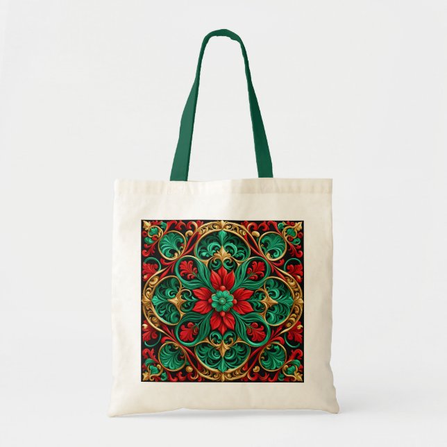 Decorative Red Green Holiday Tote Bag (Front)