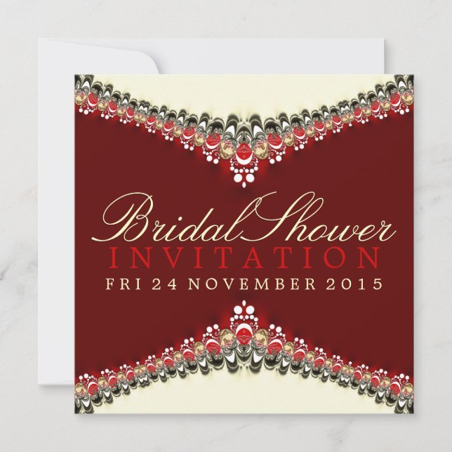 Decorative Red Lace Bridal Shower Party Invitation (Front)