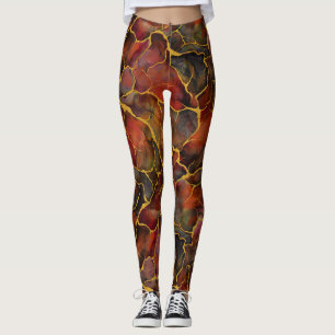Decorative Red Marble with Gold veins Leggings