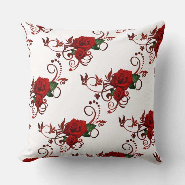 Decorative Red Roses Pattern Throw Pillow (Front)