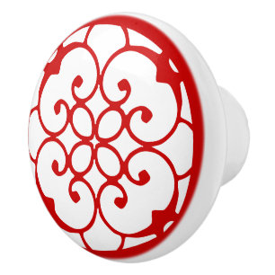 Decorative Red White Pattern Ceramic Pull Knob