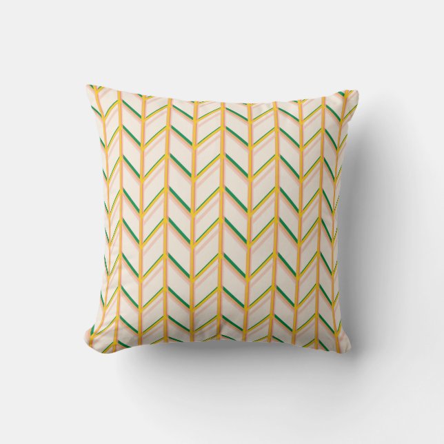 Decorative Red, Yellow & Green Chevron Pattern Cushion (Front)
