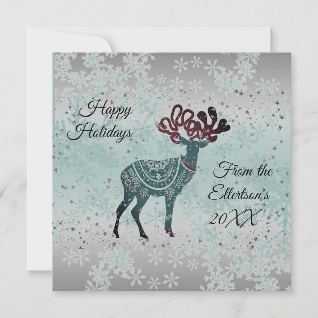 Decorative Reindeer Snowflakes Christmas Glitter Card (Front)