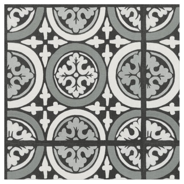 Decorative Renaissance Rosette Tile Design Fabric (Close Up)