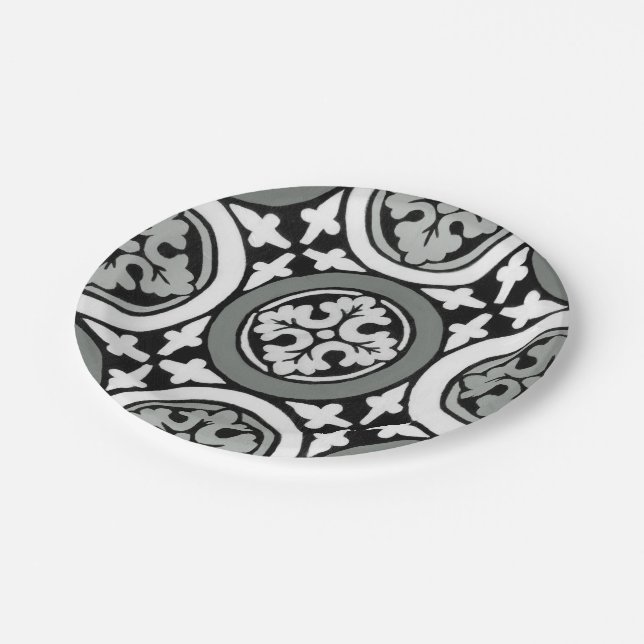 Decorative Renaissance Rosette Tile Design Paper Plate (Angled)